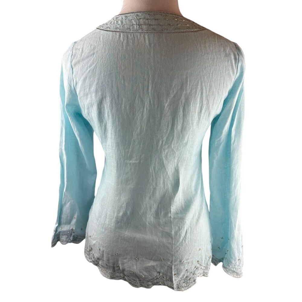✨2/$20 Flawed Lilly Pulitzer Linen Beaded Blouse Light Blue Top Small H11153 - Picture 10 of 16
